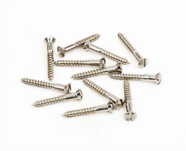 Genuine Fender Slotted Tele Bridge/Strap Button Screws (12) NICKEL, 001-8371-049