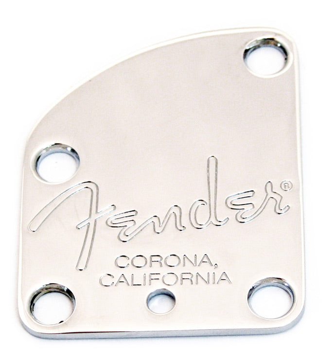 Genuine Fender American Deluxe Strat 4-Bolt Corona Neck Plate - Chrome