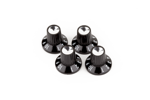 (4) Genuine Fender Black/Silver Skirted (1-10) Push-On Amplifier/Amp Knobs