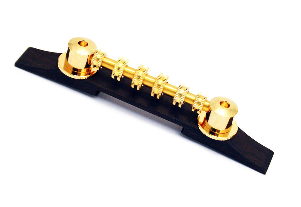 Genuine Gretsch Space Control Roller Adjustable Guitar Bridge w/Wood Base - GOLD