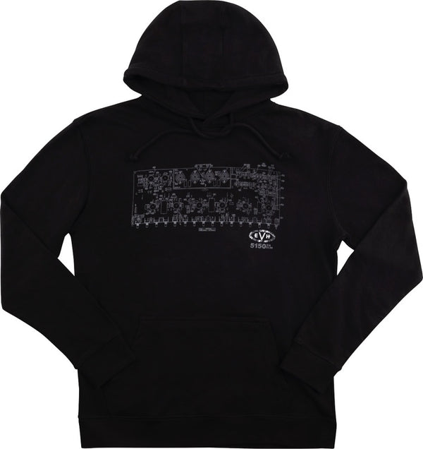 EVH Eddie Van Halen 5150 Schematic Fleece Hoodie, Black, XXL (2X)