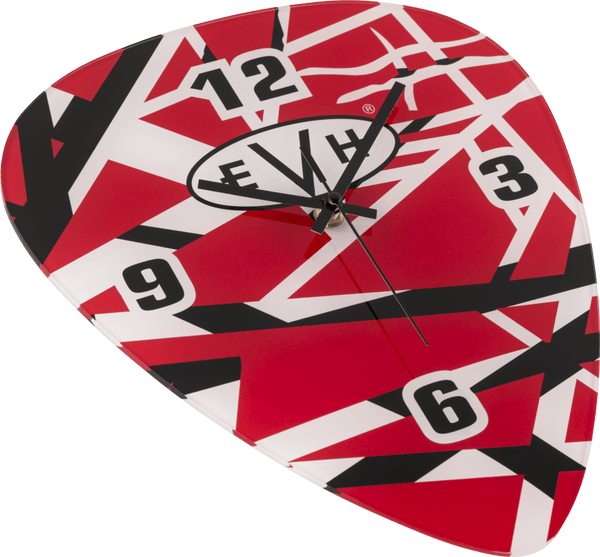 EVH Eddie Van Halen Guitar Pick Shape Wall Clock, Red/White/Black Stripes