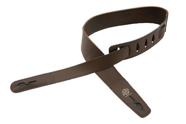 Lock-It DELUXE 2.75" Wide Soft Leather Locking Guitar Strap - BROWN