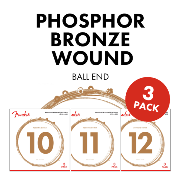 3-PACK Fender 60XL Phosphor Bronze Acoustic Guitar Strings - EXTRA LIGHT 10-48