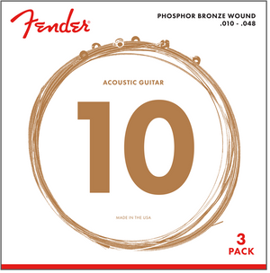 3-PACK Fender 60XL Phosphor Bronze Acoustic Guitar Strings - EXTRA LIGHT 10-48