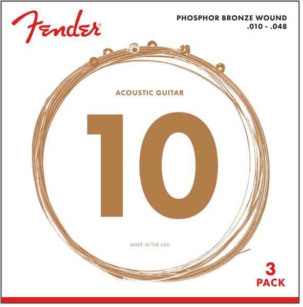 3-PACK Fender 60XL Phosphor Bronze Acoustic Guitar Strings - EXTRA LIGHT 10-48