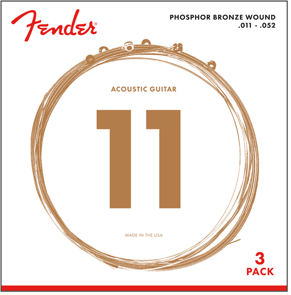 3-PACK Fender 60CL Phosphor Bronze Acoustic Guitar Strings - CUSTOM LIGHT 11-52