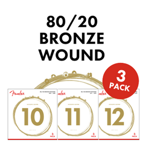 3-PACK Fender 70XL 80/20 Bronze Acoustic Guitar Strings - EXTRA LIGHT 10-48