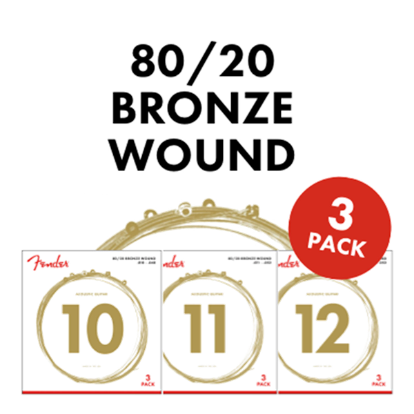 3-PACK Fender 70XL 80/20 Bronze Acoustic Guitar Strings - EXTRA LIGHT 10-48