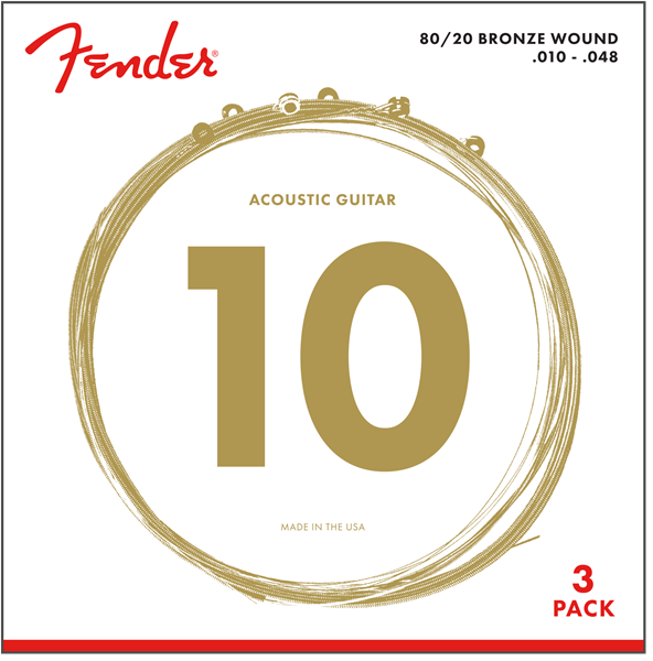 3-PACK Fender 70XL 80/20 Bronze Acoustic Guitar Strings - EXTRA LIGHT 10-48
