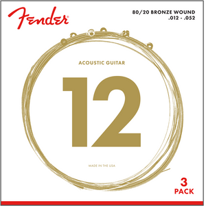 3-PACK Fender 70L 80/20 Bronze Acoustic Guitar Strings - LIGHT 12-52