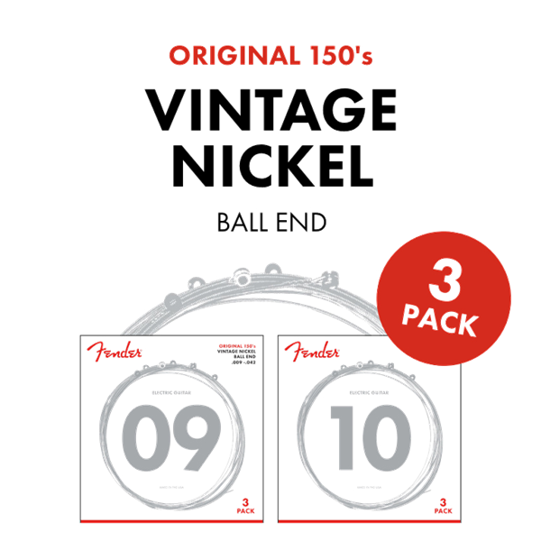 3-PACK of Fender 150L Pure-Nickel Electric Guitar Strings - LIGHT 9-42