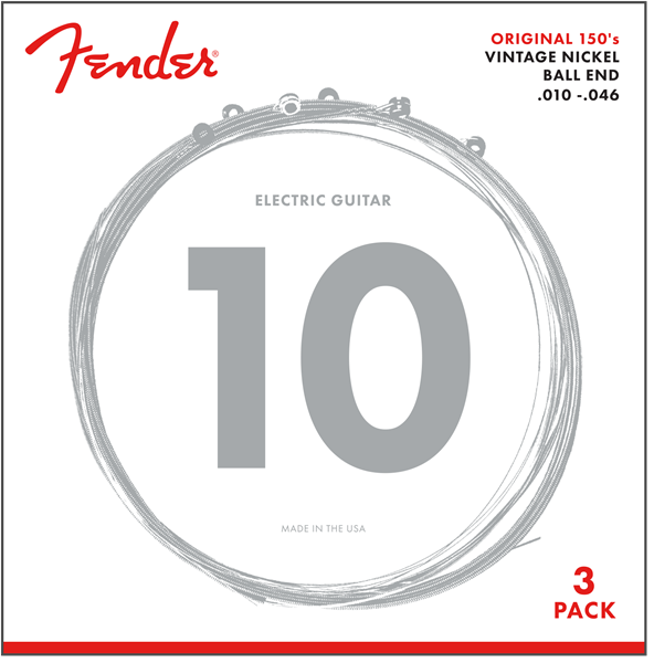 3-PACK of Fender 150R Pure-Nickel Electric Guitar Strings - REGULAR 10-46