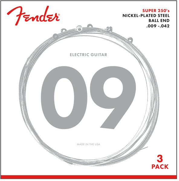 (PACK OF 3) Fender Super 250's Electric Guitar Strings - 250L, LIGHT,  9-42