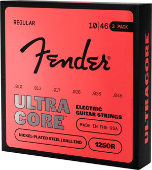 Fender 3-PACK 1250R Ultracore Electric Guitar Strings, NPS, Ball End, Reg 10-46