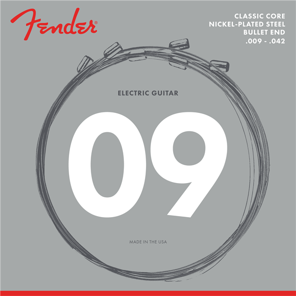 Fender 3255L Classic Core Electric Guitar Strings Set, NPS Bullet Ends 9-42