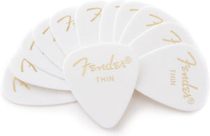 Fender 351 Classic Celluloid Guitar Picks - WHITE, THIN - 12-Pack (1 Dozen)