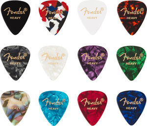 Fender Guitar Picks 351 Shape, Celluloid Color Medley Mix, HEAVY (12 PACK)