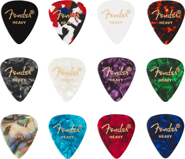 Fender Guitar Picks 351 Shape, Celluloid Color Medley Mix, HEAVY (12 PACK)