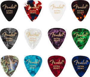 Fender Guitar Picks 351 Shape, Celluloid Color Medley Mix, EXTRA HEAVY (12 PACK)