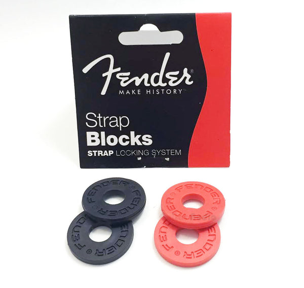 Genuine Fender Black & Red Strap Blocks Lock System (4-Pack)