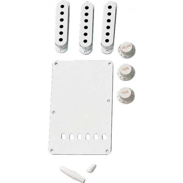 Genuine Fender WHITE Stratocaster/Strat Accessory Kit - BackPlate, Knobs, Covers