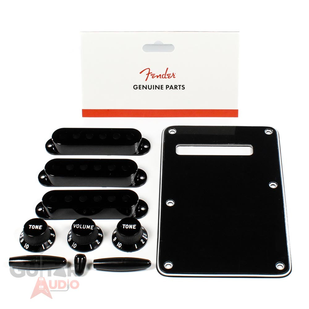 Genuine Fender Black Strat Stratocaster Accessory Kit - BackPlate, Kno