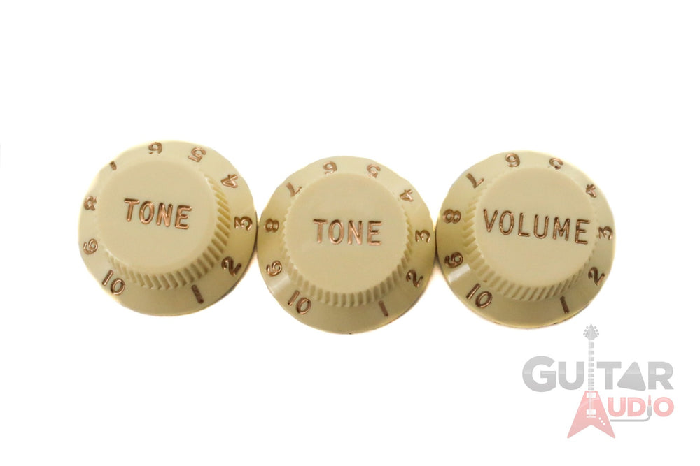 Genuine Fender Stratocaster/Strat Aged White Guitar Knobs - 2 Tone, 1 Volume