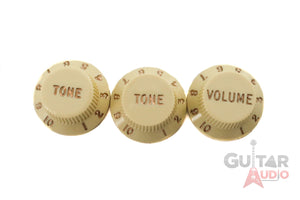 Genuine Fender Stratocaster/Strat Aged White Guitar Knobs - 2 Tone, 1 Volume