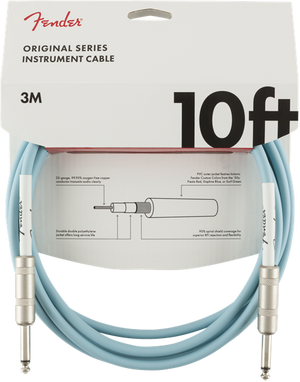 Genuine Fender Original Series Instrument/Guitar Cable, DAPHNE BLUE, 10' ft