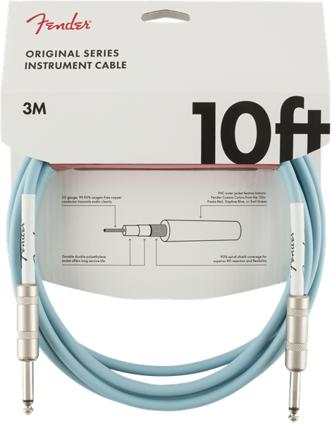Genuine Fender Original Series Instrument/Guitar Cable, DAPHNE BLUE, 10' ft