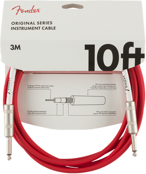 Genuine Fender Original Series Instrument/Guitar Cable, FIESTA RED, 10' ft