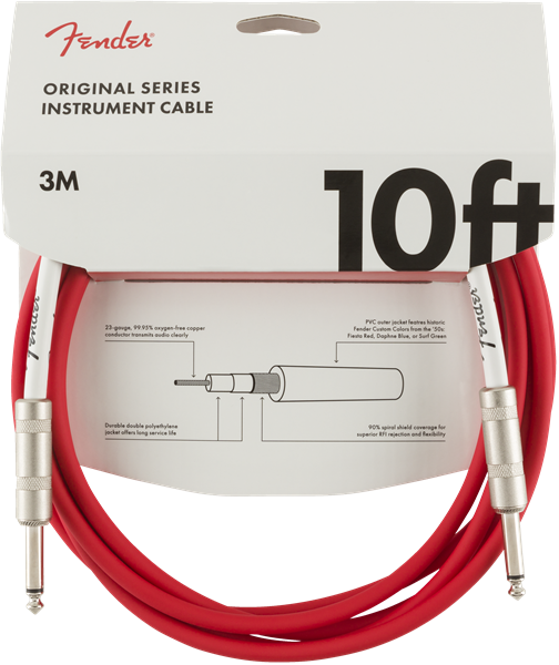 Genuine Fender Original Series Instrument/Guitar Cable, FIESTA RED, 10' ft