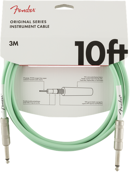 Genuine Fender Original Series Instrument/Guitar Cable, SURF GREEN, 10' ft