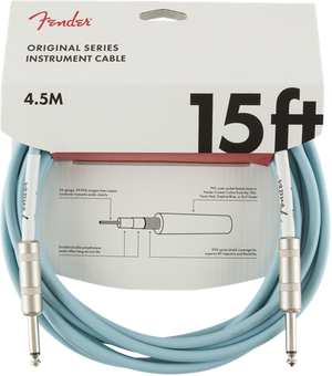 Genuine Fender Original Series Instrument/Guitar Cable, DAPHNE BLUE, 15' ft