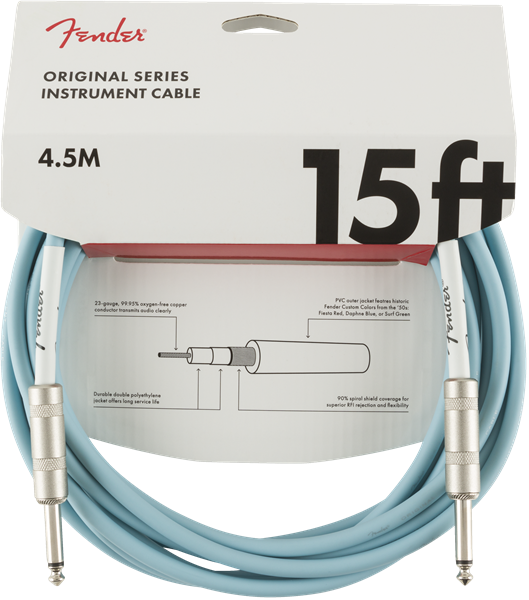 Genuine Fender Original Series Instrument/Guitar Cable, DAPHNE BLUE, 15' ft