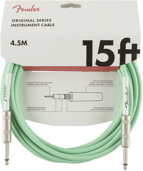 Genuine Fender Original Series Instrument/Guitar Cable, SURF GREEN, 15' ft