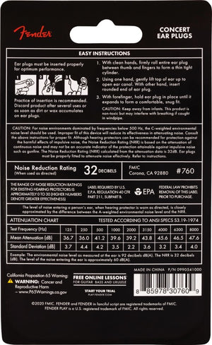 Fender Concert Ear Plugs/Hearing Protection (10 Pairs) Daphne Blue 099-0541-004