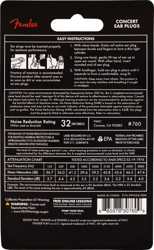 Fender Concert Ear Plugs/Hearing Protection (10 Pairs) Daphne Blue 099-0541-004