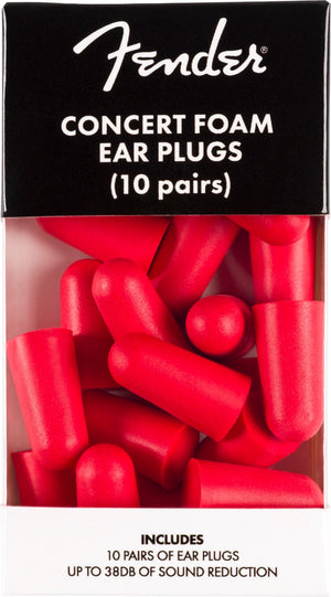 Fender Concert Foam Ear Plugs, Hearing Protection - Red, 10 Pairs