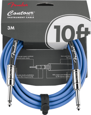Fender Contour Series Instrument Cable, Straight, 10' ft, Lake Placid Blue