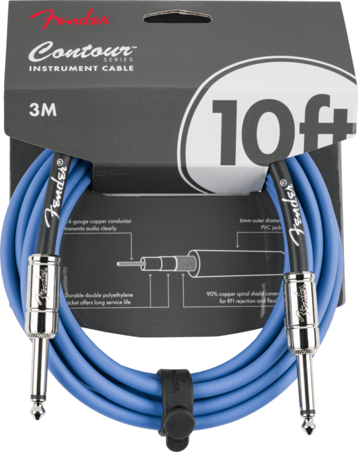Fender Contour Series Instrument Cable, Straight, 10' ft, Lake Placid Blue