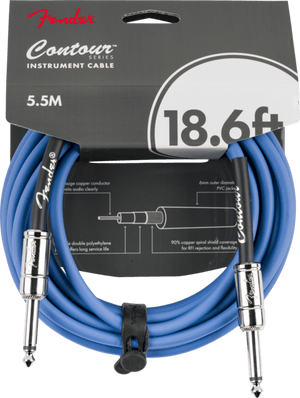 Fender Contour Series Instrument Cable, Straight, 18.6' ft, Lake Placid Blue