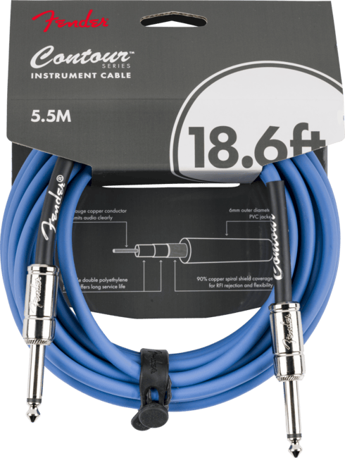 Fender Contour Series Instrument Cable, Straight, 18.6' ft, Lake Placid Blue