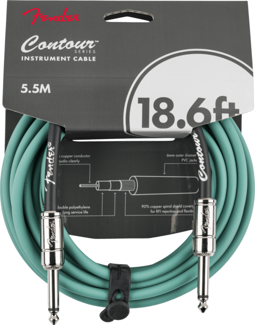 Fender Contour Series Instrument Cable, Straight, 18.6' ft, Sherwood Green
