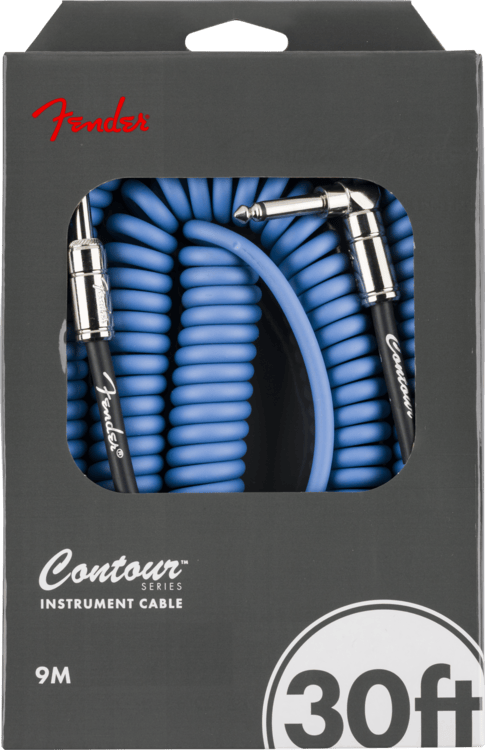 Fender Contour Series Guitar/Instrument Coiled Cable, 30' ft, Lake Placid Blue