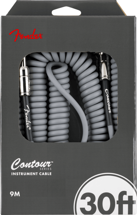 Fender Contour Series Guitar/Instrument Coiled Cable, 30' ft, Inca Silver