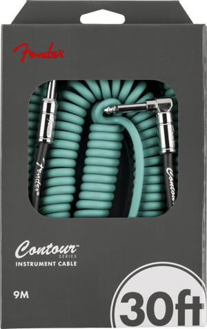 Fender Contour Series Guitar/Instrument Coiled Cable, 30' ft, Sherwood Green