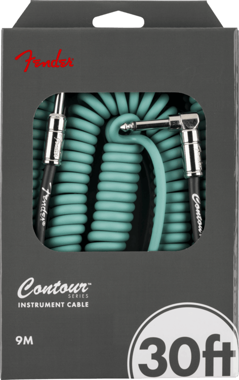 Fender Contour Series Guitar/Instrument Coiled Cable, 30' ft, Sherwood Green