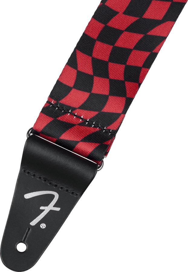 Genuine Fender Wavy Checkerboard Polyester Guitar Strap, Red